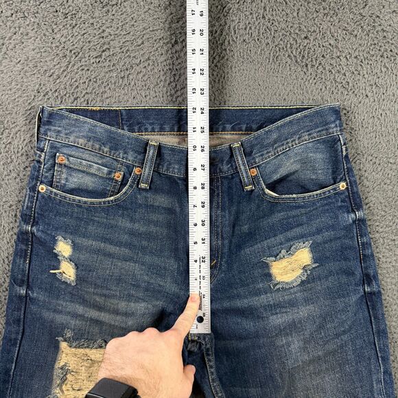 Levis 511 Jeans Mens 33x32 Blue Slim Fit Distressed Dark Wash Denim Pants - Picture 12 of 16